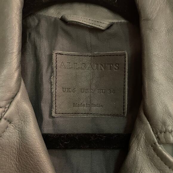 All Saints Balfern Grey Leather Moto Jacket - Picture 4 of 11